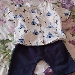 Cactus print short sleeve shirt and Pants set